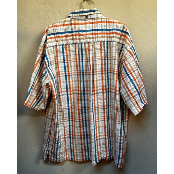 Phat Farm Mens Button Up Cotton Textured Multicolor Plaid Shirt XXL Short Sleeve - Picture 2 of 9